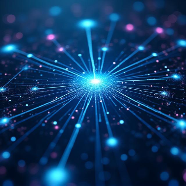 Abstract digital data array representing machine learning networks with glowing connections, symbolizing complex machine learning algorithms